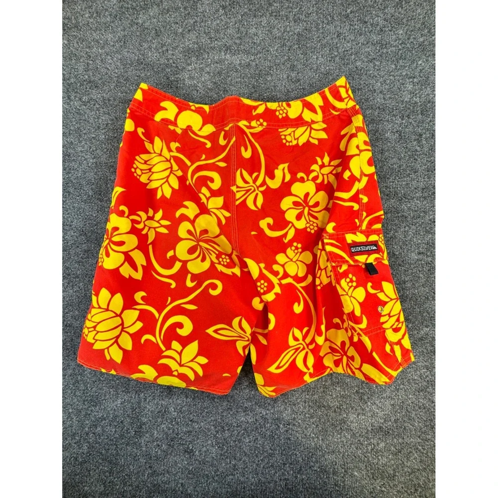 Vintage Quiksilver‎ Board Shorts Mens 33 Red Yellow Hibiscus Floral Y2K USA